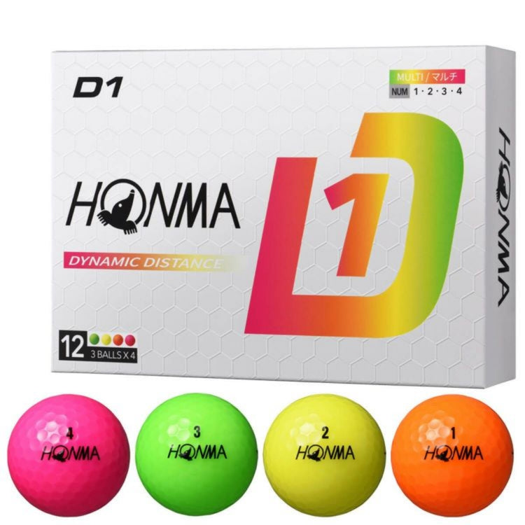 Honma Golf D1 2024 Model Golf Balls 1 Dozen (12 Balls) Multicolor