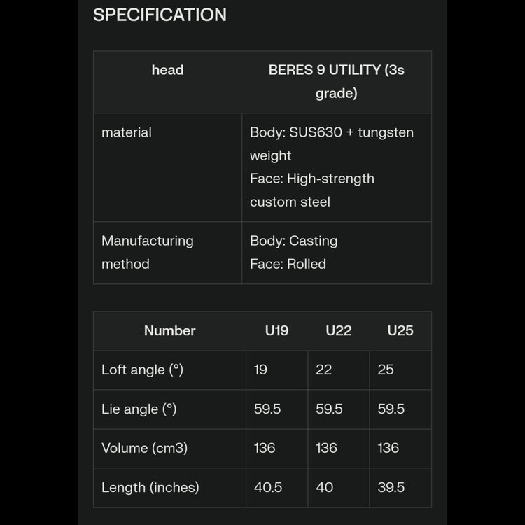Honma Golf BERES 09 Beres Herren Utility 3S Grade ARMRQ FX 3S Carbon Schaft