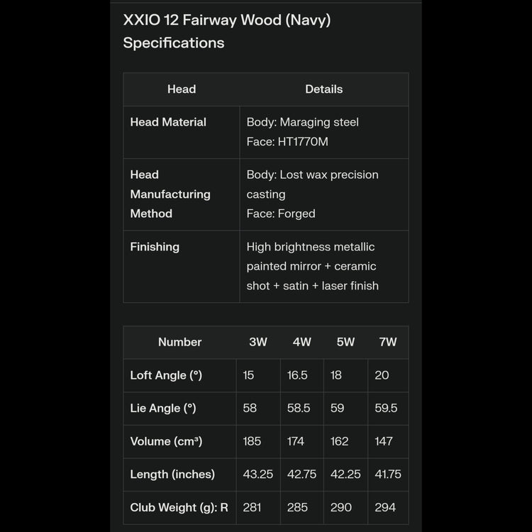 XXIO 12 Herren Fairway Wood Navy MP1200 Carbon Schaft 2022