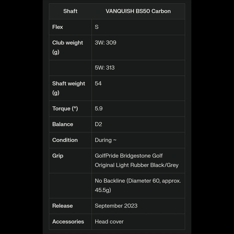 Bridgestone B2HT Fairway Wood VANQUISH BS50 Schaft 2023 kaufen in der Schweiz bei Golfrabbit.ch