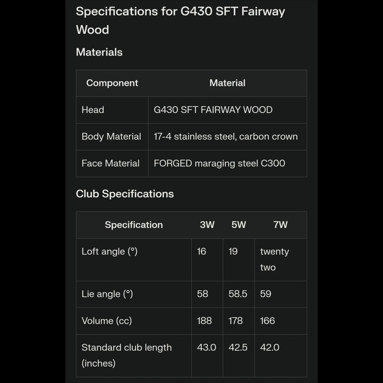 PING G430 SFT SF Tech Fairway Wood ALTA J CB BLACK Schaft 2022