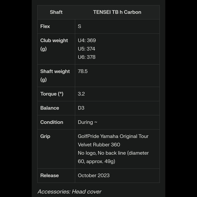 Yamaha RMX VD UT Remix VD Utility TENSEI TB h Carbon Schaft 2024