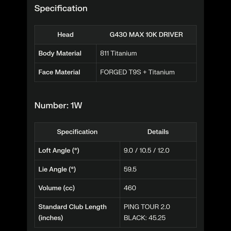 PING G430 MAX 10K Driver PING TOUR 2.0 BLACK Schaft 2024