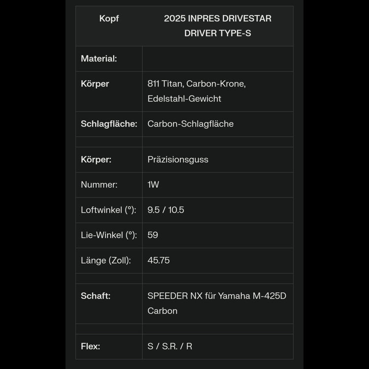 Yamaha Inpres Drivestar TYPE S Herren Driver 2025 SPEEDER NX for Yamaha M-425D Schaft