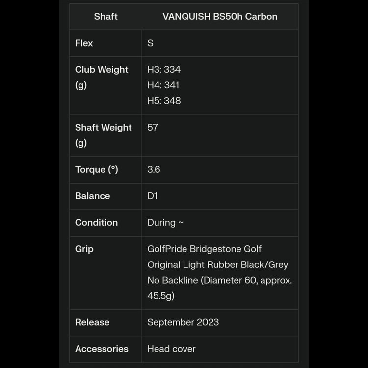 Bridgestone B2HT Hybrid Utility VANQUISH BS50h Carbon Schaft 2023
