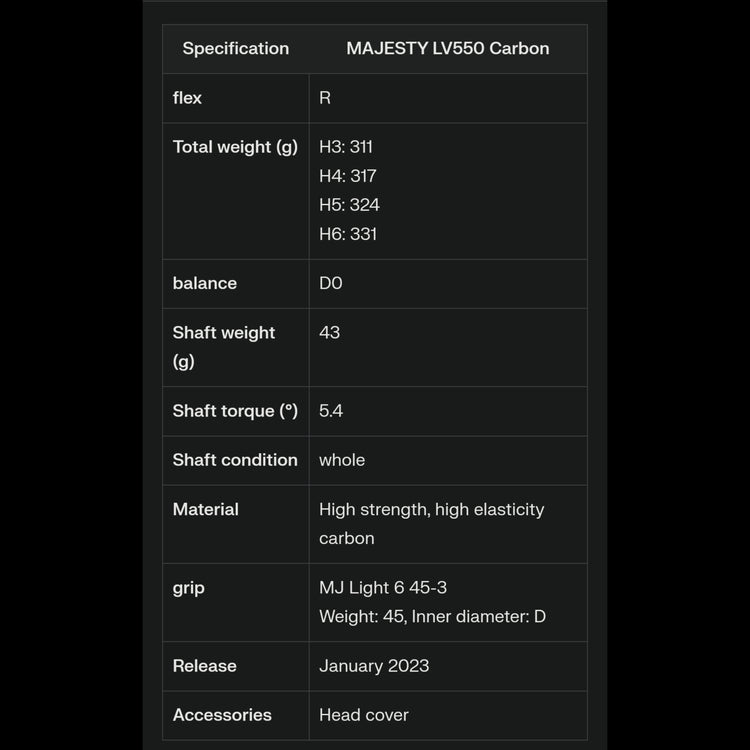 Majesty Royale Herren Utility MAJESTY LV550 Carbon Schaft 2023