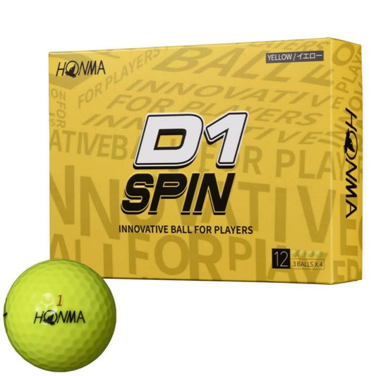 Honma Golf D1 SPIN 2023 Model Golf Balls, 1 Dozen (12 Balls) Yellow 